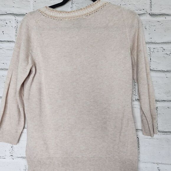 Banana Republic Beaded Crew Neck Sweater Tan small wool blend 3/4 sleeve - Picture 6 of 12